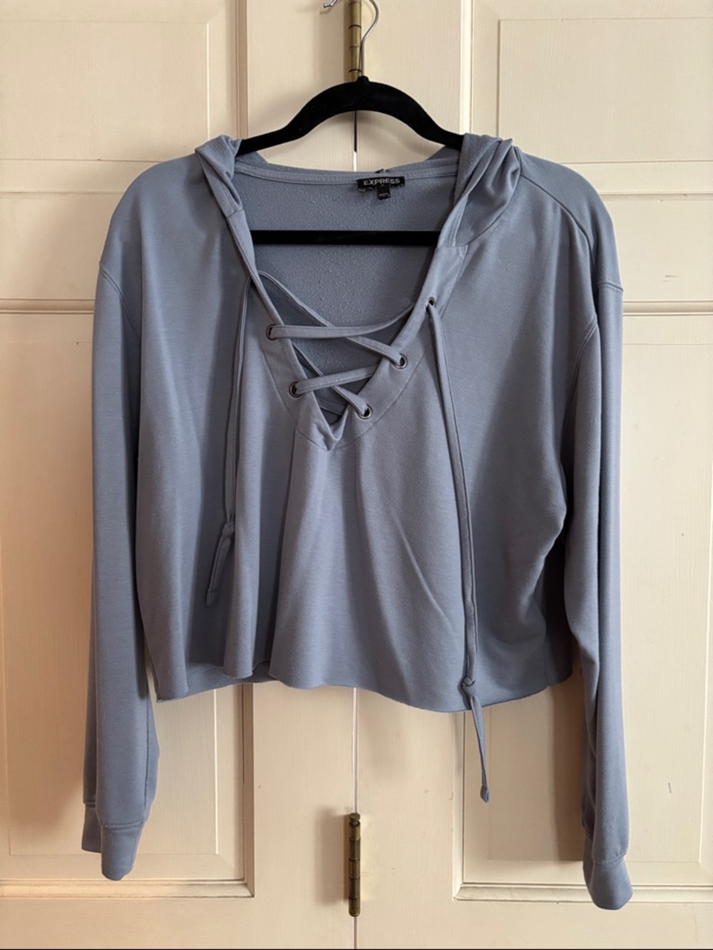 Express Powder Blue Lace-Up Cropped Hoodie